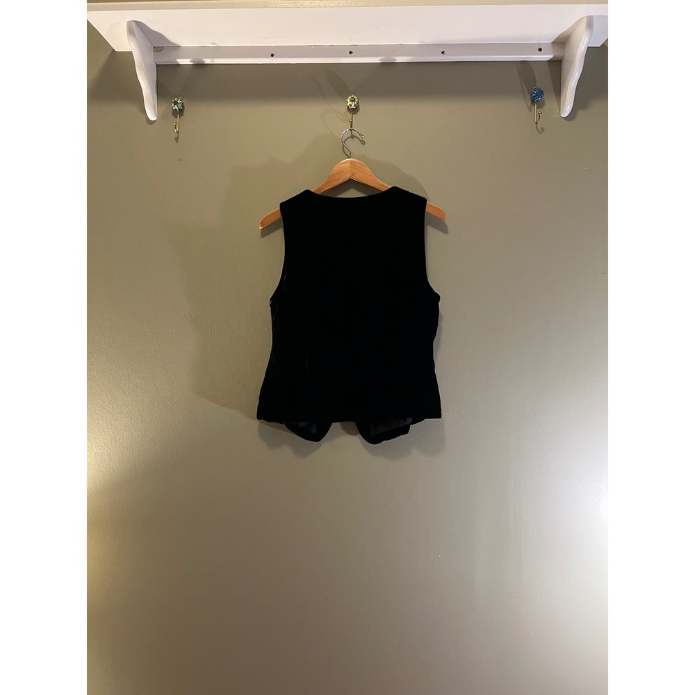 mwc Black Velvet Single Button V-Neck Vest Women Medium Vintage Style Lined - Picture 9 of 9